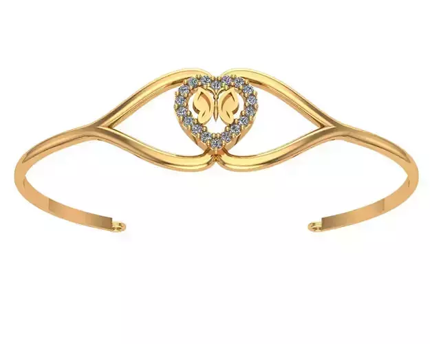 beaslet heart shaped gold bangle with diamonds 3D print model