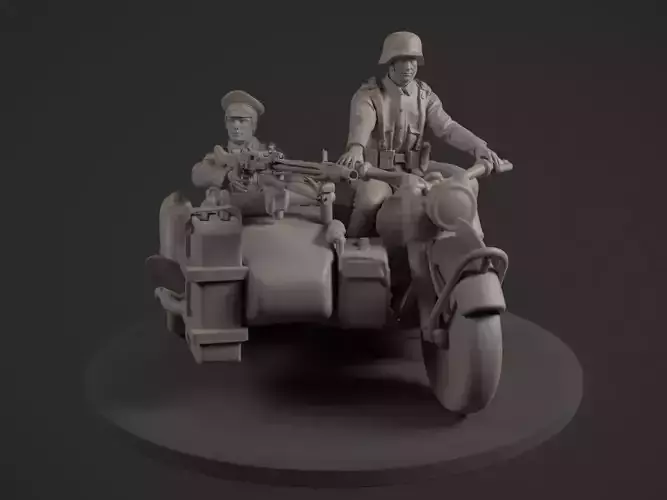 German motorcycle and soldiers 3D print model