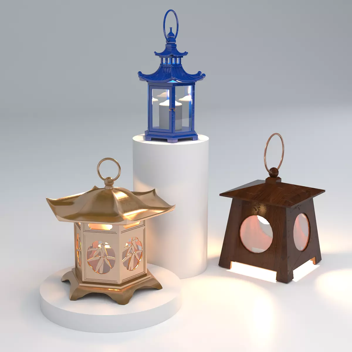 JAPANESE LANTERN SET Low-poly 3D model