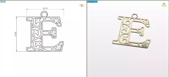 E letter pendant 3D print model