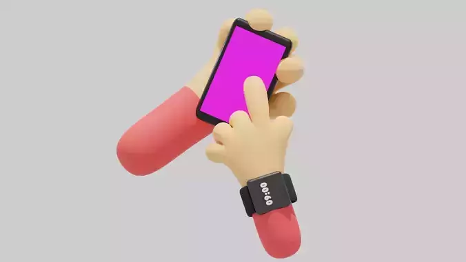 Hands-Phone-Watch hand holding smartphone Low-poly 3D model