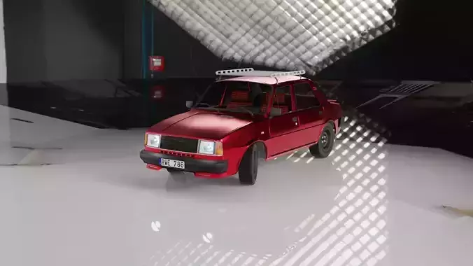 Low-poly Scoda 120L - old Sedan car Optimized for game engines Low-poly 3D model