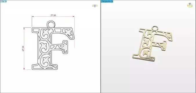 F  letter pendant 3D print model