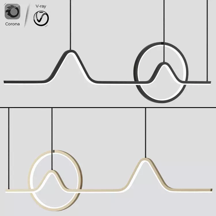 Modern Linear Led Chandelier Pendant Light 3D model_0