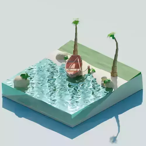 island with palm trees and boat