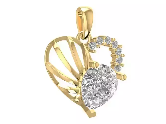 Romantic Heart Pendant 3D Model with Diamond Center Stone  670