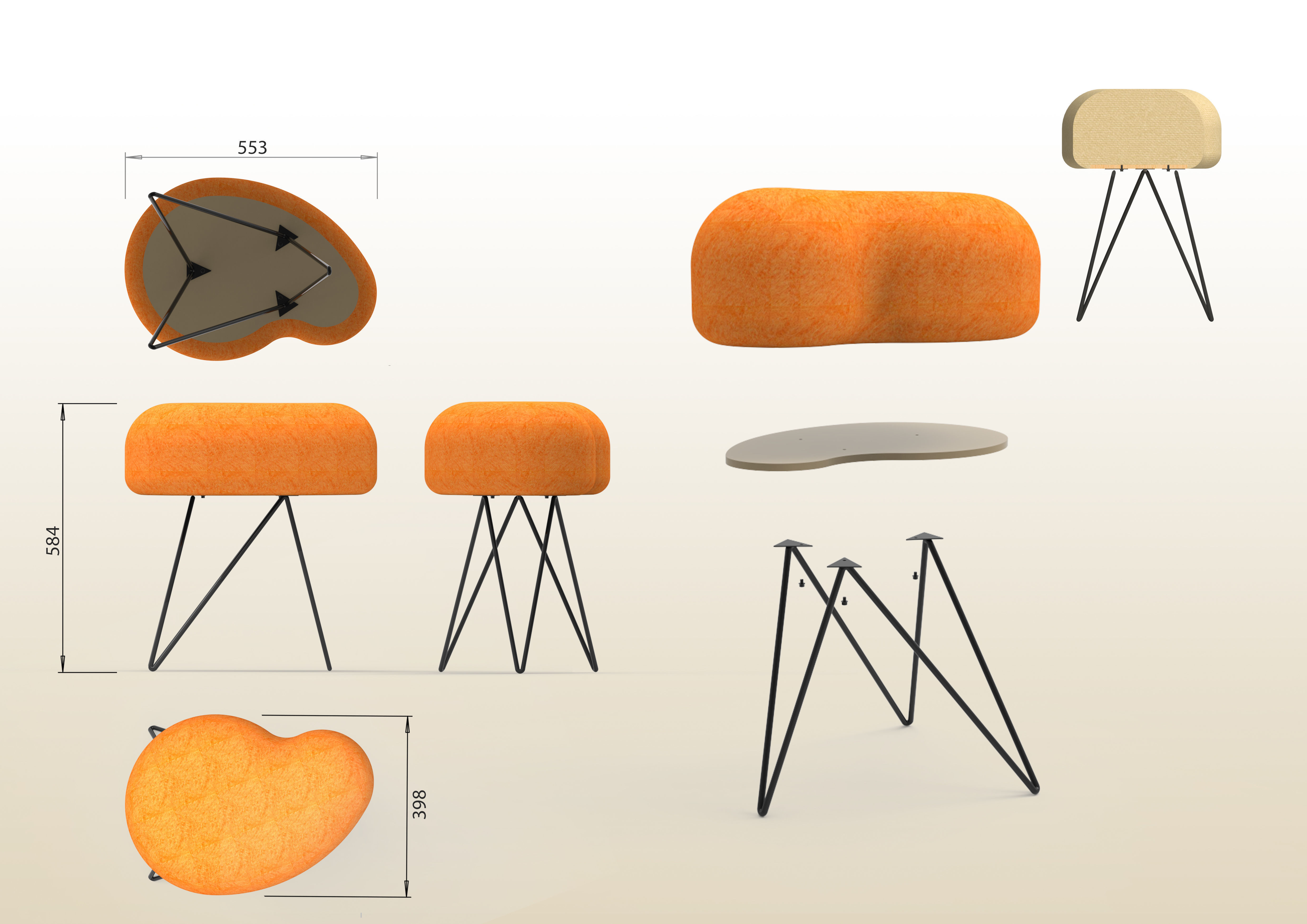 Plush Stool Free 3D model_1