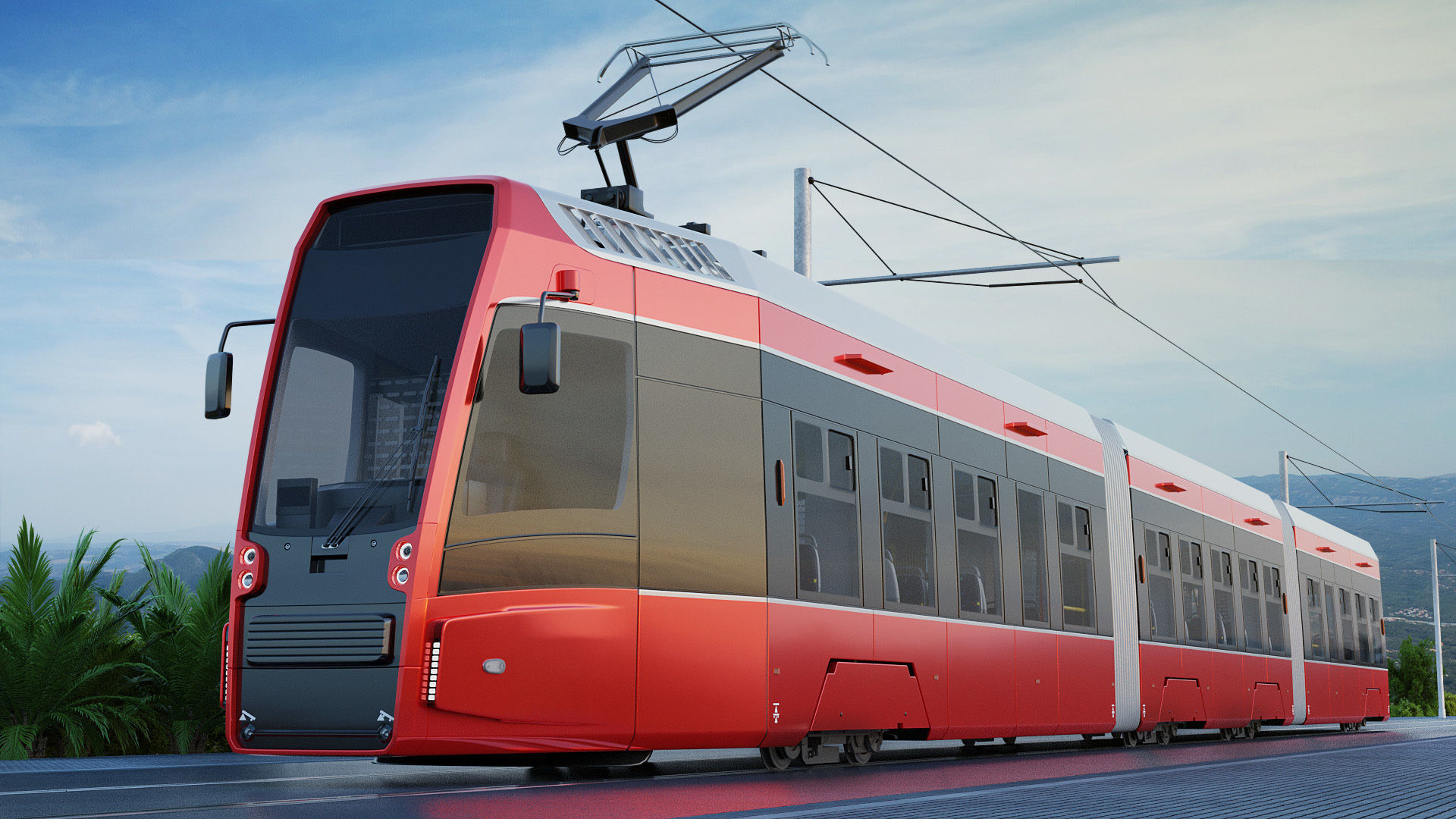 Modern Tram Streetcar 3D model_3
