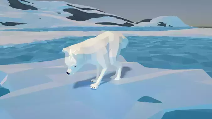 Snow fox stylized lowpoly Low-poly 3D model