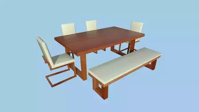 Dinning Table 41 - White Wood - Furniture Interior Design Low-poly 3D model