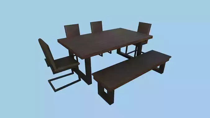 Dinning Table 43 - Dark Wood Leather - Furniture Interior Design Low-poly 3D model