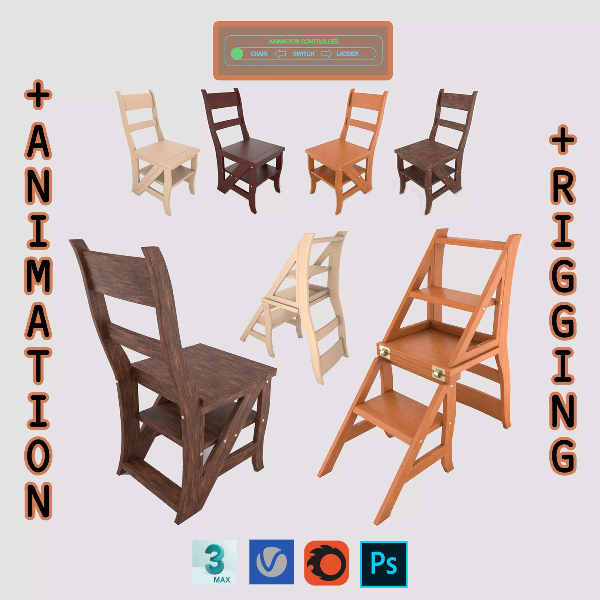 Ladder Chair with Rigging and Animation 3D model animated rigged | CGTrader