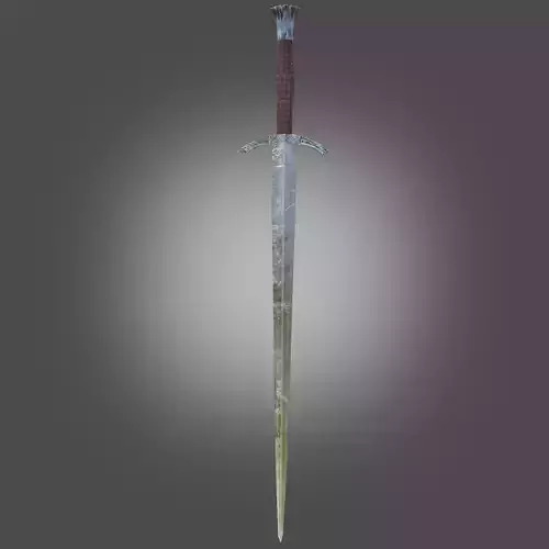 Damaged bastard sword PBR low poly game-ready