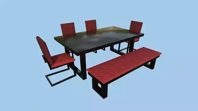 Dinning Table 45 - Red Black - Furniture Interior Design Low-poly 3D model