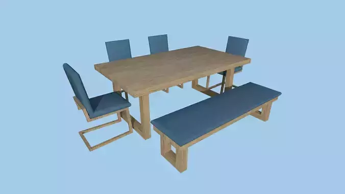 Dinning Table 46 - Blue Wood - Furniture Interior Design Low-poly 3D model