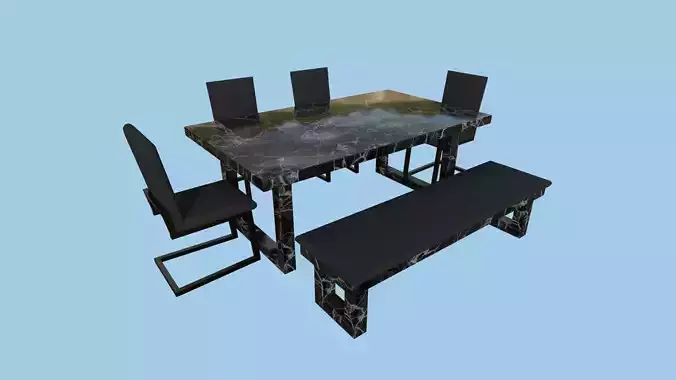 Dinning Table 47 - Black Marble - Furniture Interior Design Low-poly 3D model