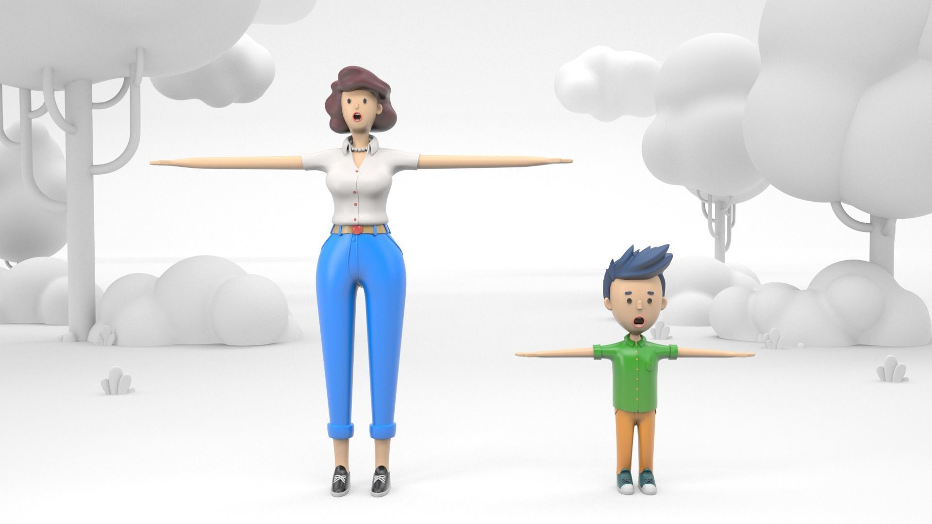 Cartoon characters Mom and son rigged 3D model 3D model_10