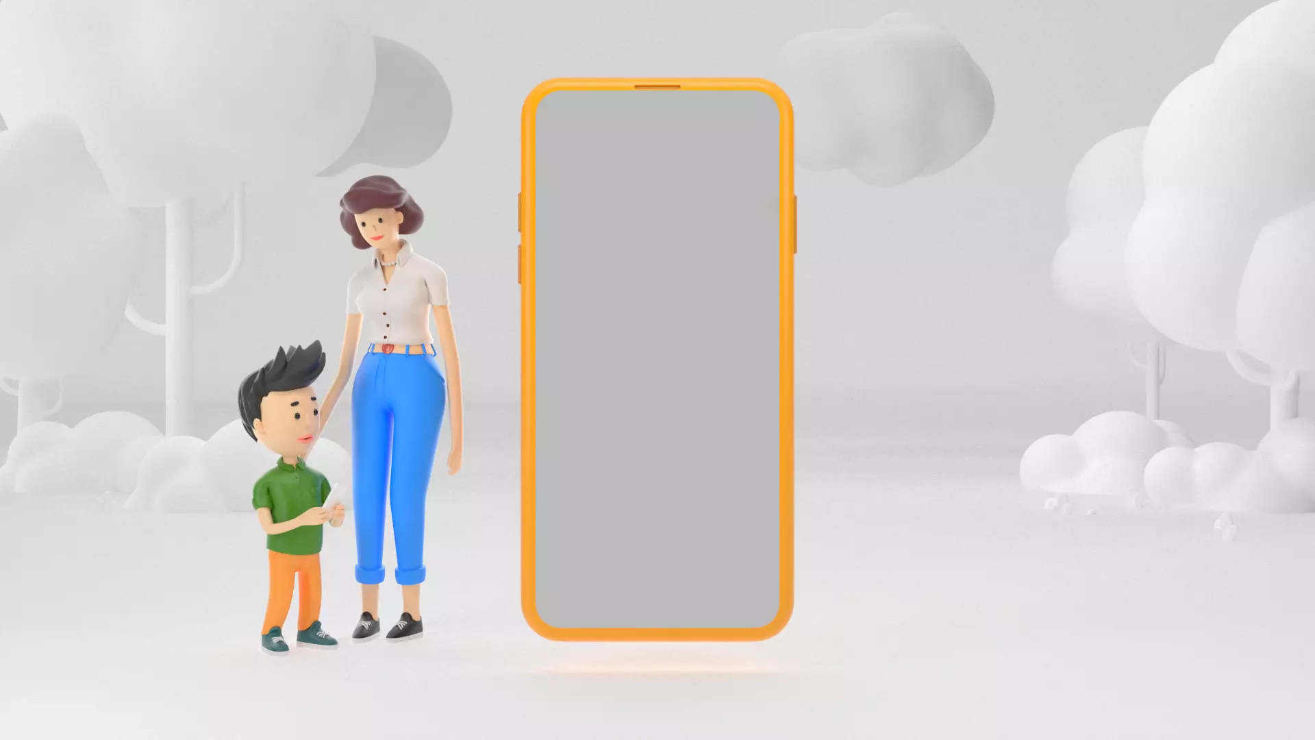 Cartoon characters Mom and son rigged 3D model 3D model_0