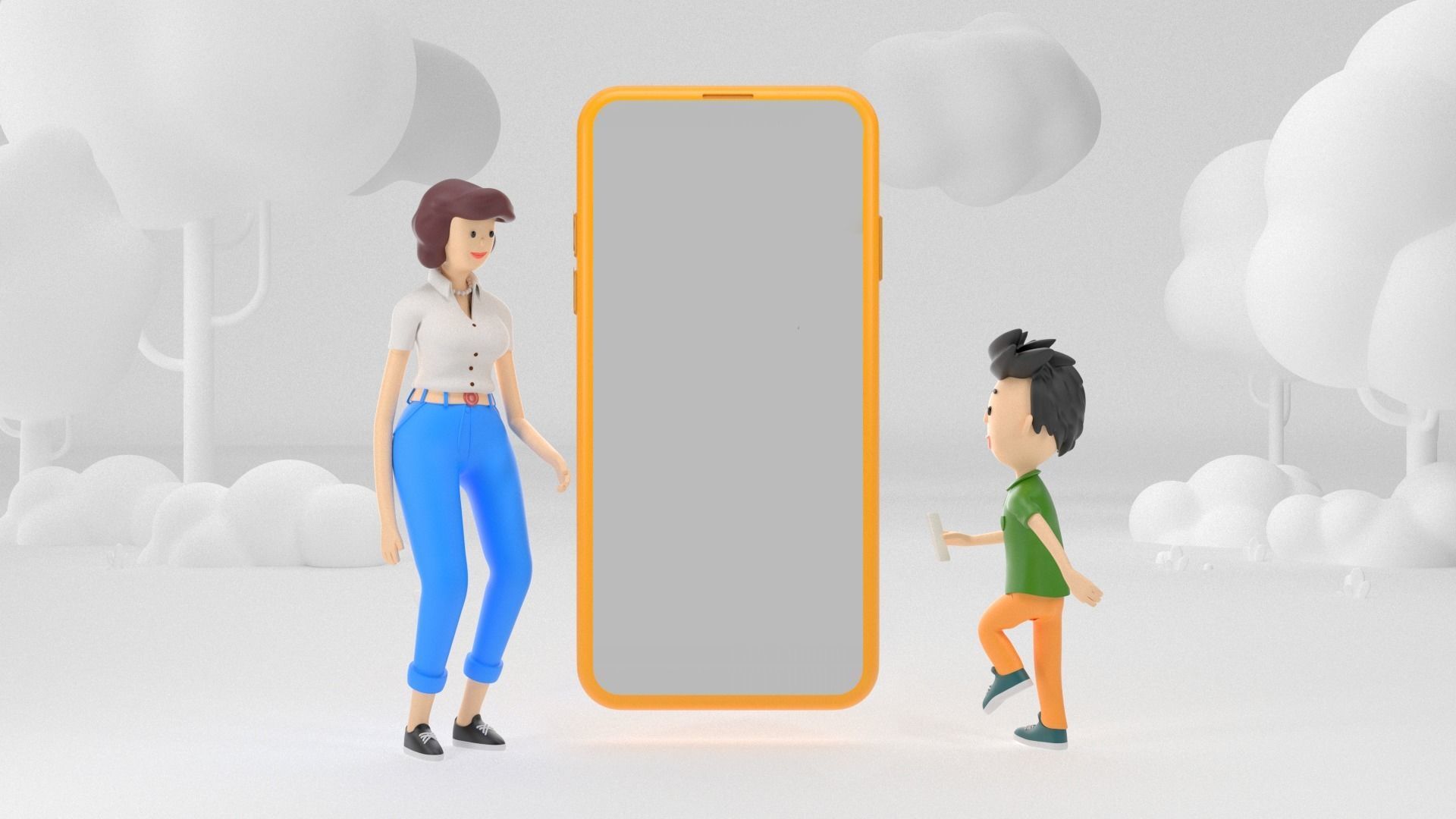 Cartoon characters Mom and son rigged 3D model 3D model_1