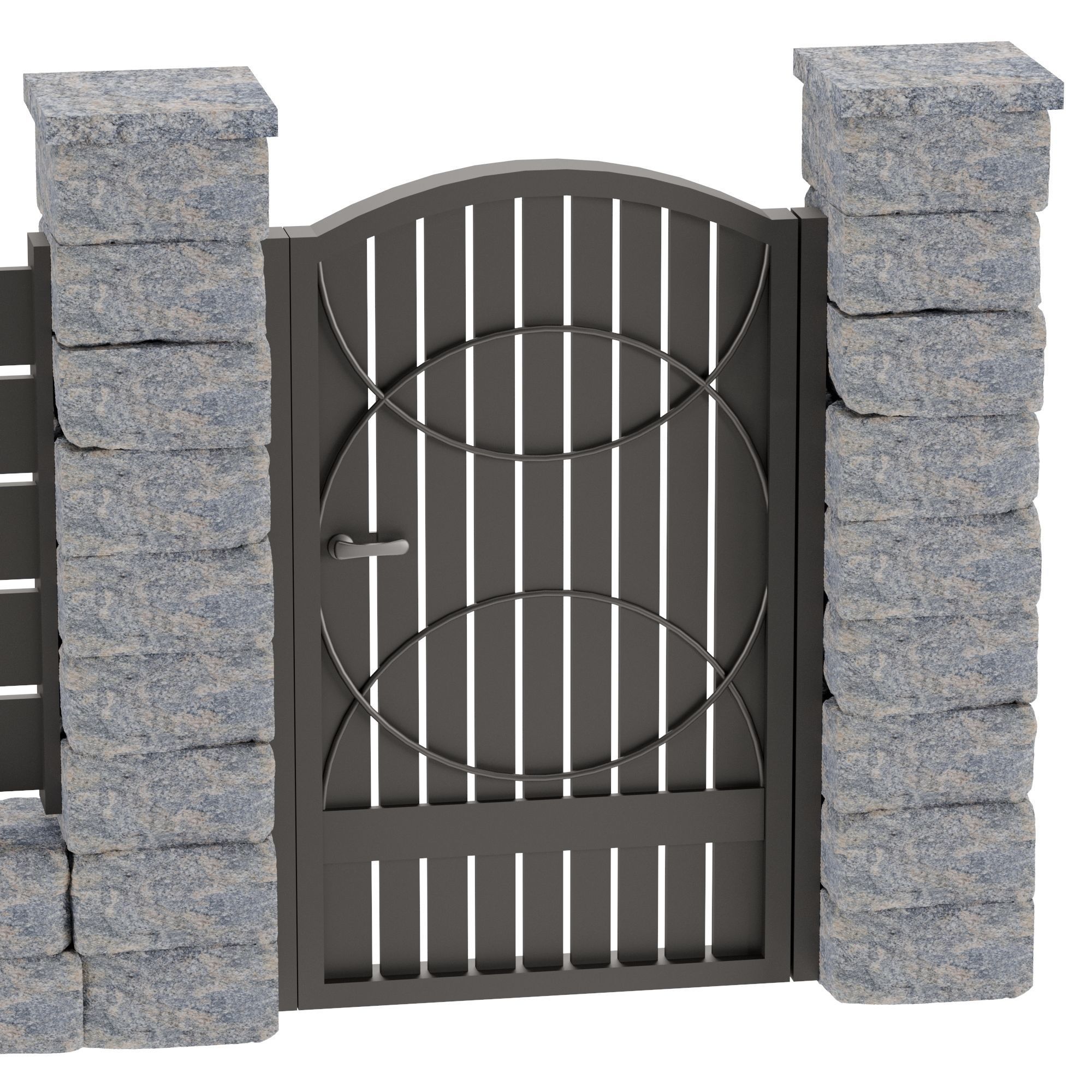 Set of fences made of stone and metal 3D model_4