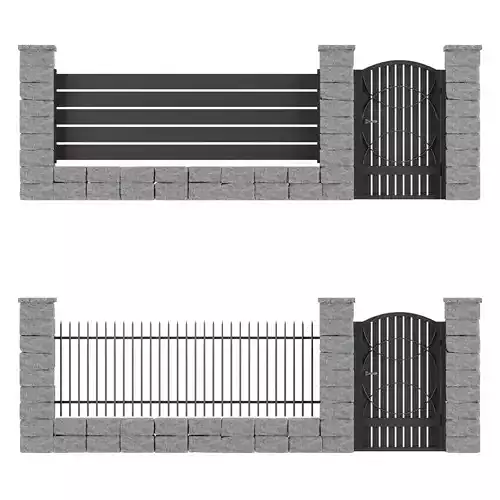 Set of fences made of stone and metal