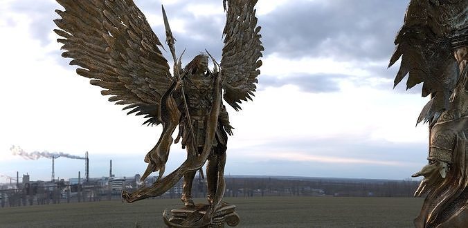 Angel statues Wings wide open 3D model