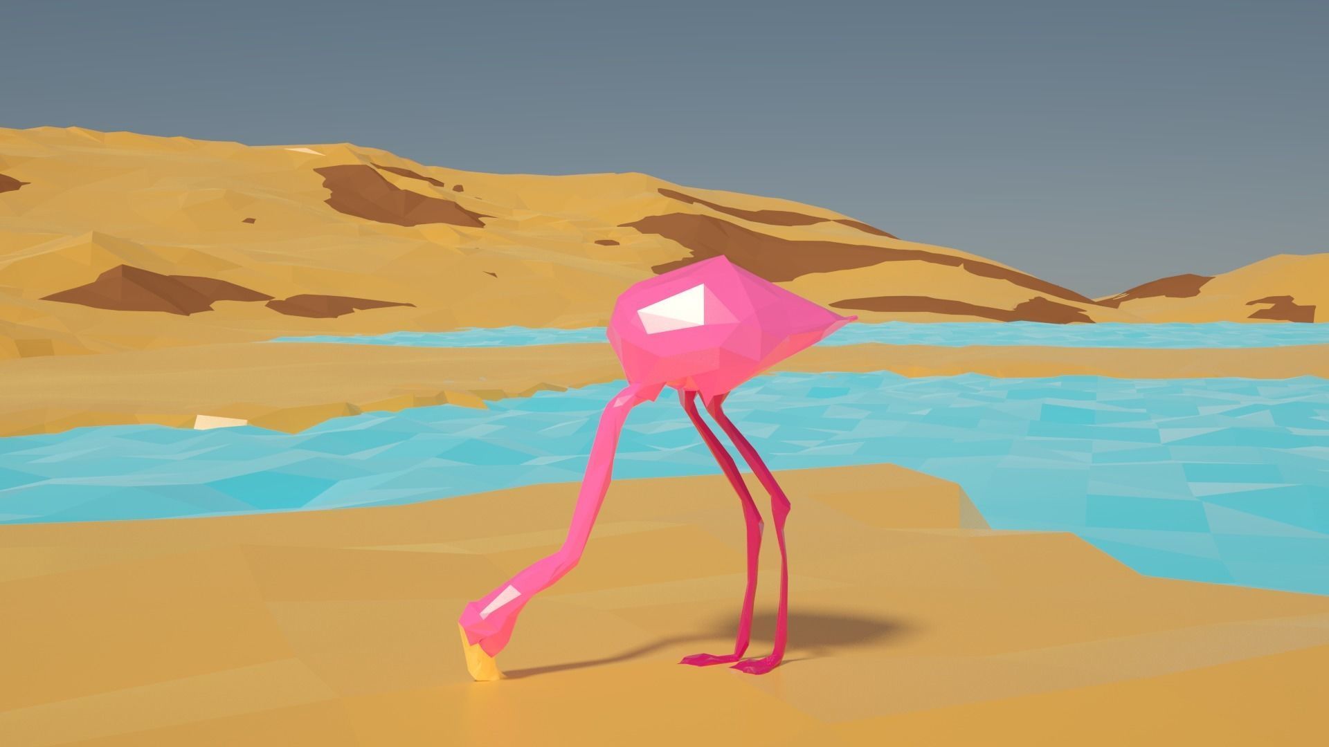 Pink Flamingo sylized 3d model Low-poly 3D model_3