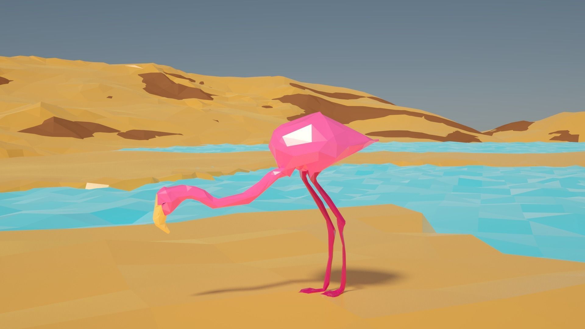 Pink Flamingo sylized 3d model Low-poly 3D model_2
