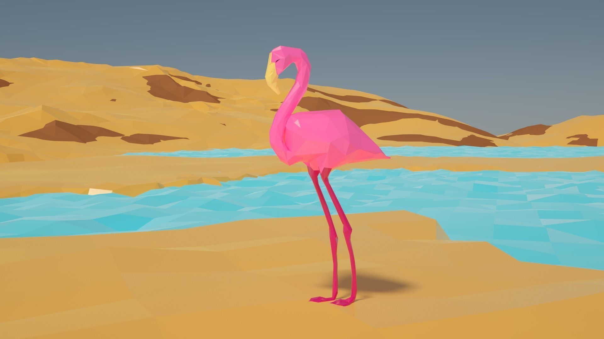 Pink Flamingo sylized 3d model Low-poly 3D model_8