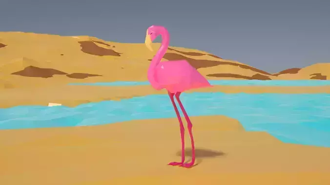 Pink Flamingo sylized 3d model Low-poly 3D model