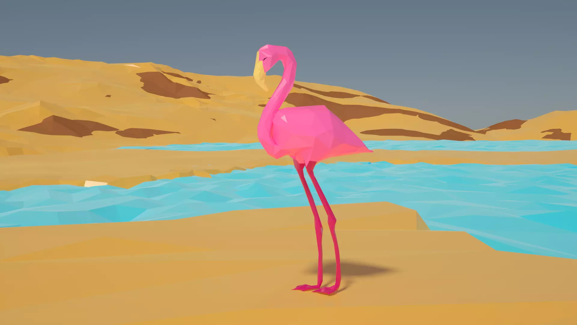 Pink Flamingo sylized 3d model Low-poly 3D model_0