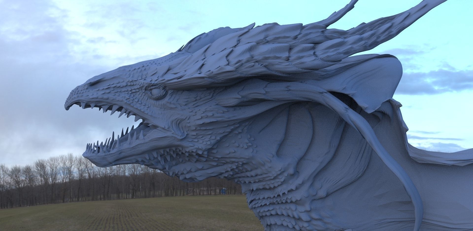 Dragon head Long angular 3D model_1