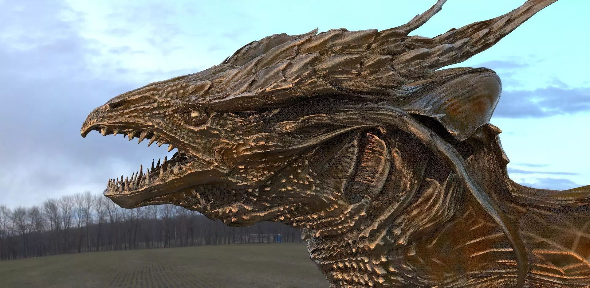 Dragon head Long angular 3D model_0
