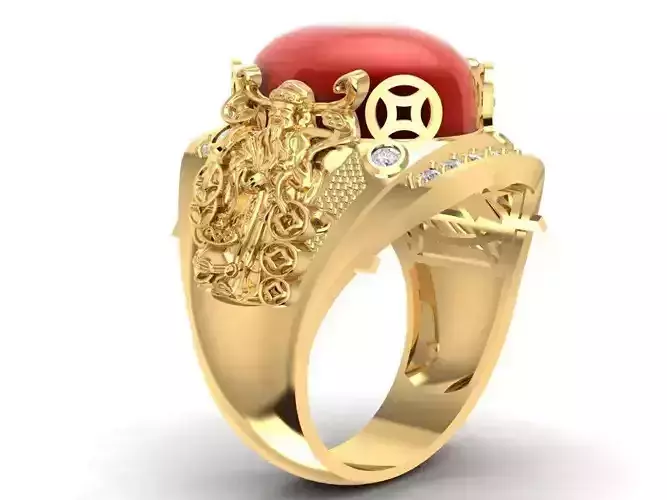 Dragon Red Gemstone Gold Men Ring  1799