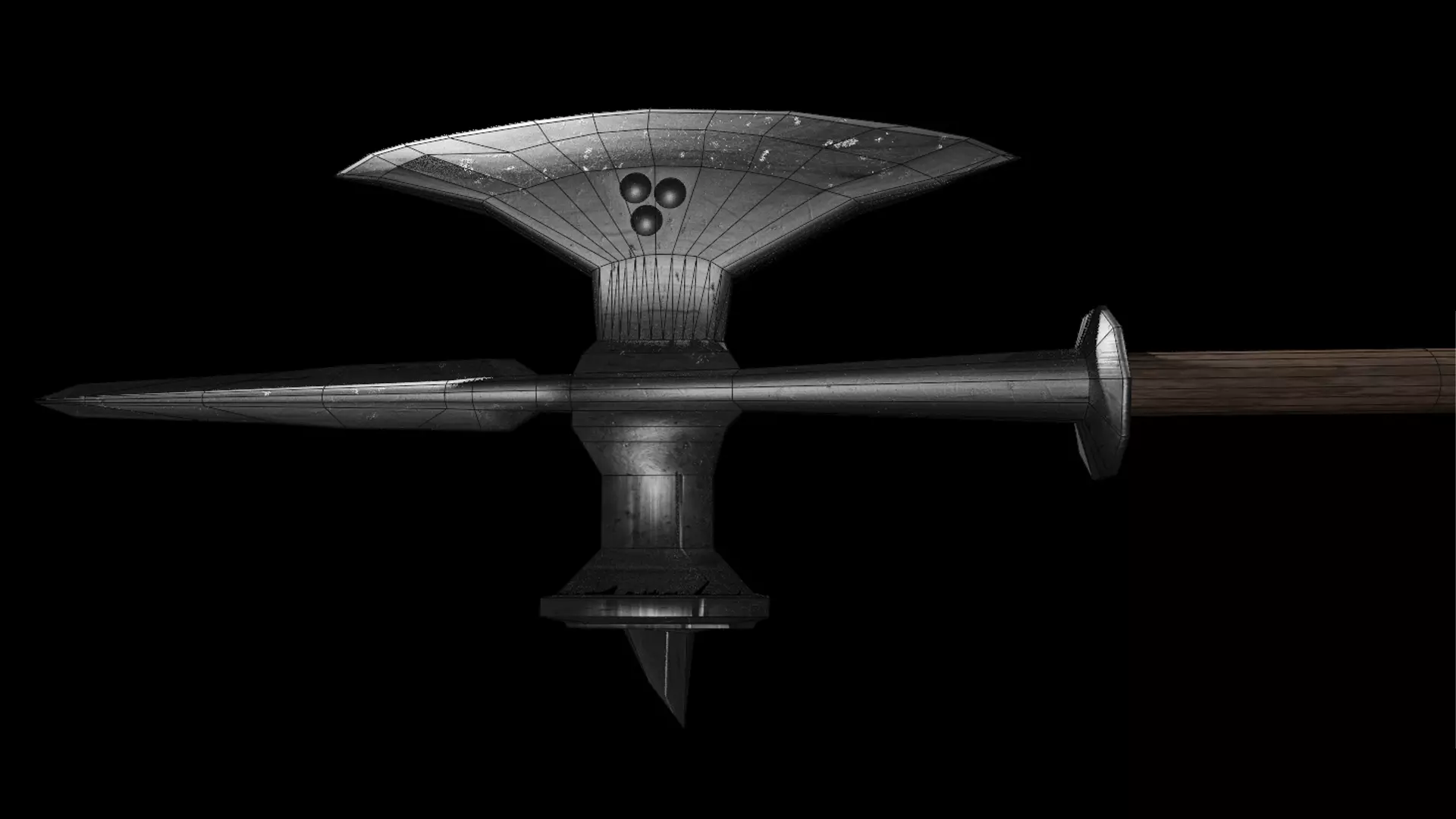 Poleaxe sword Low-poly 3D model_0