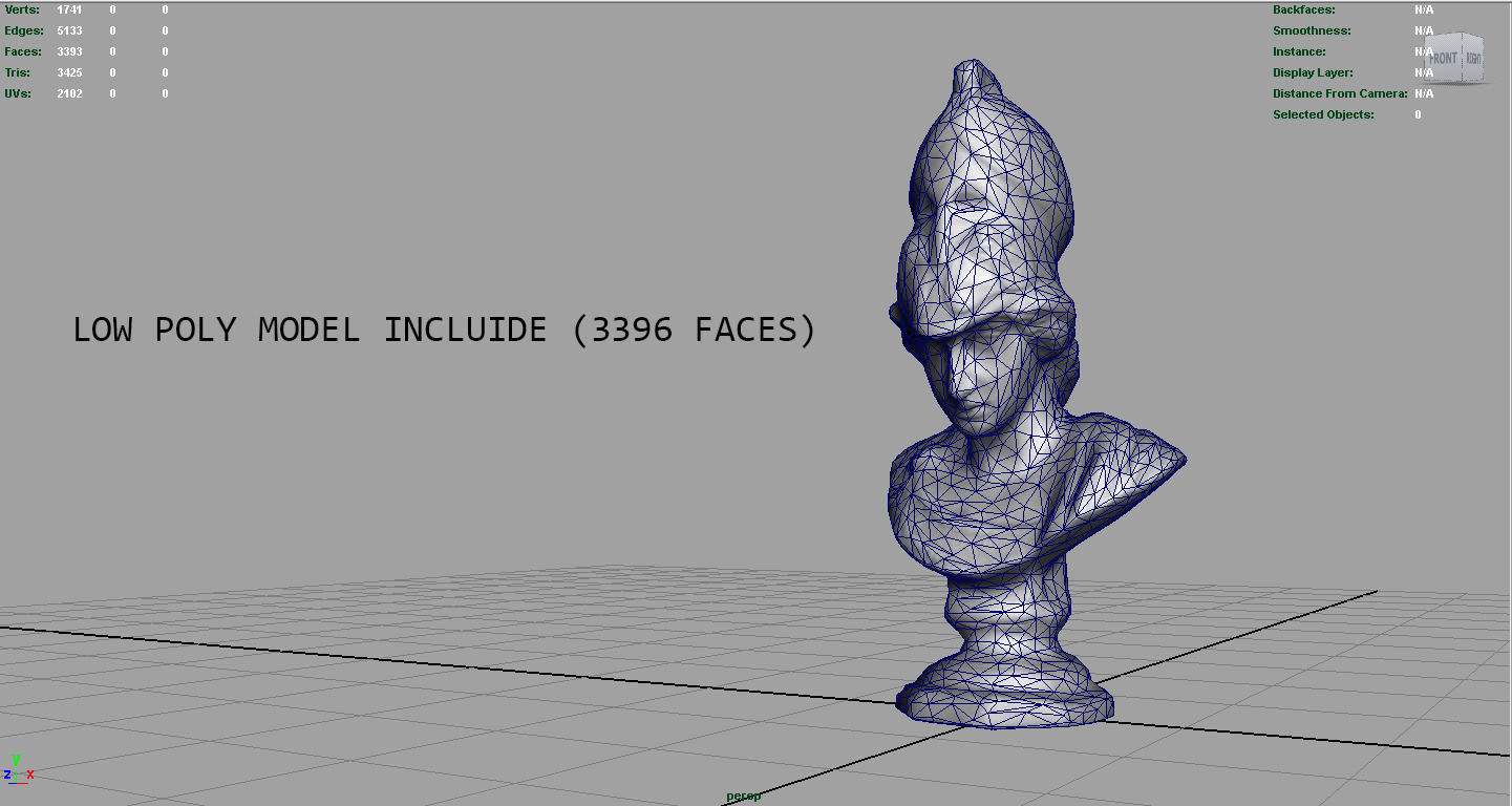 BUST marble with hat Low-poly 3D model_11