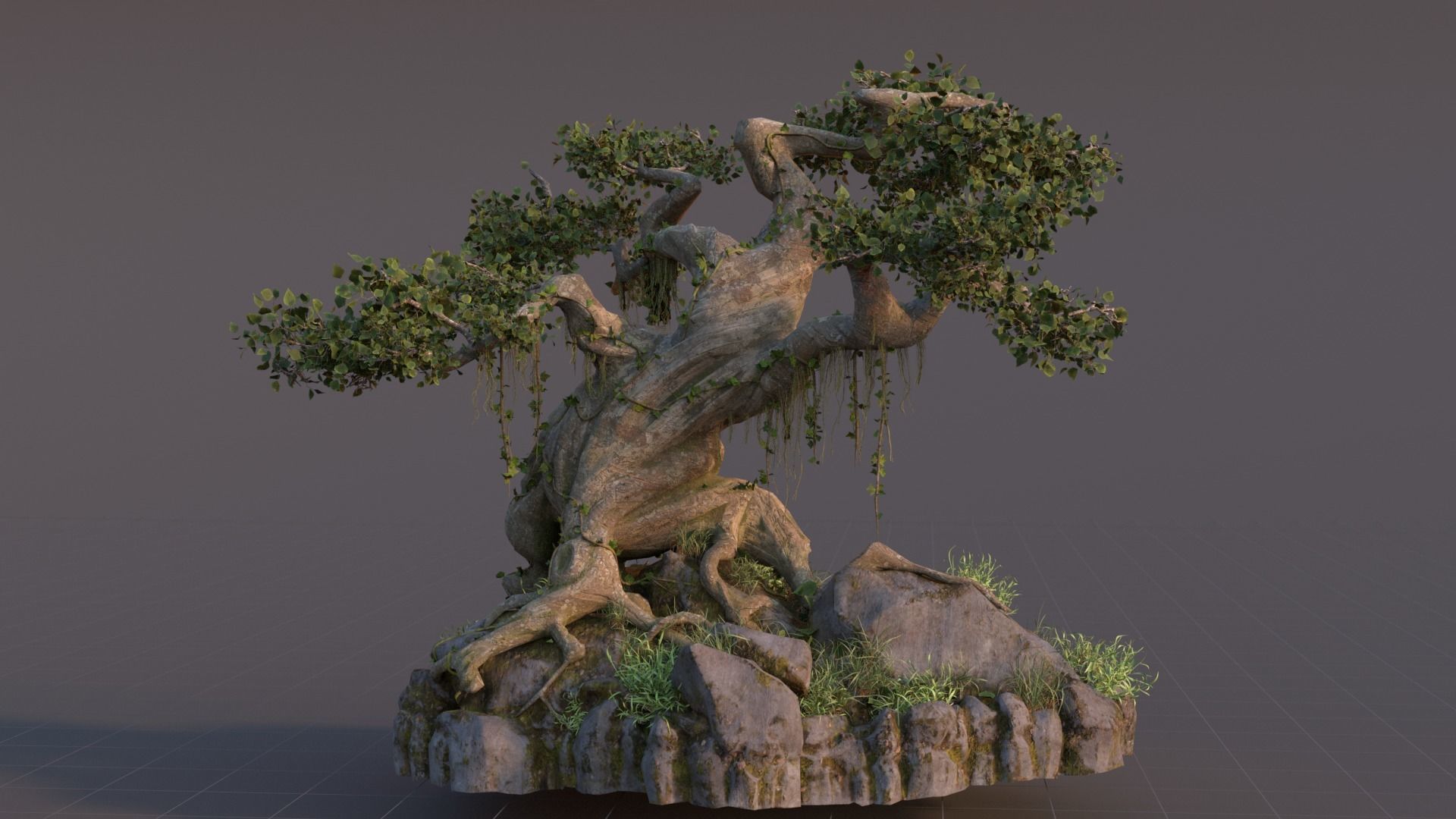 Realistic fantasy old tree Low-poly 3D model_13