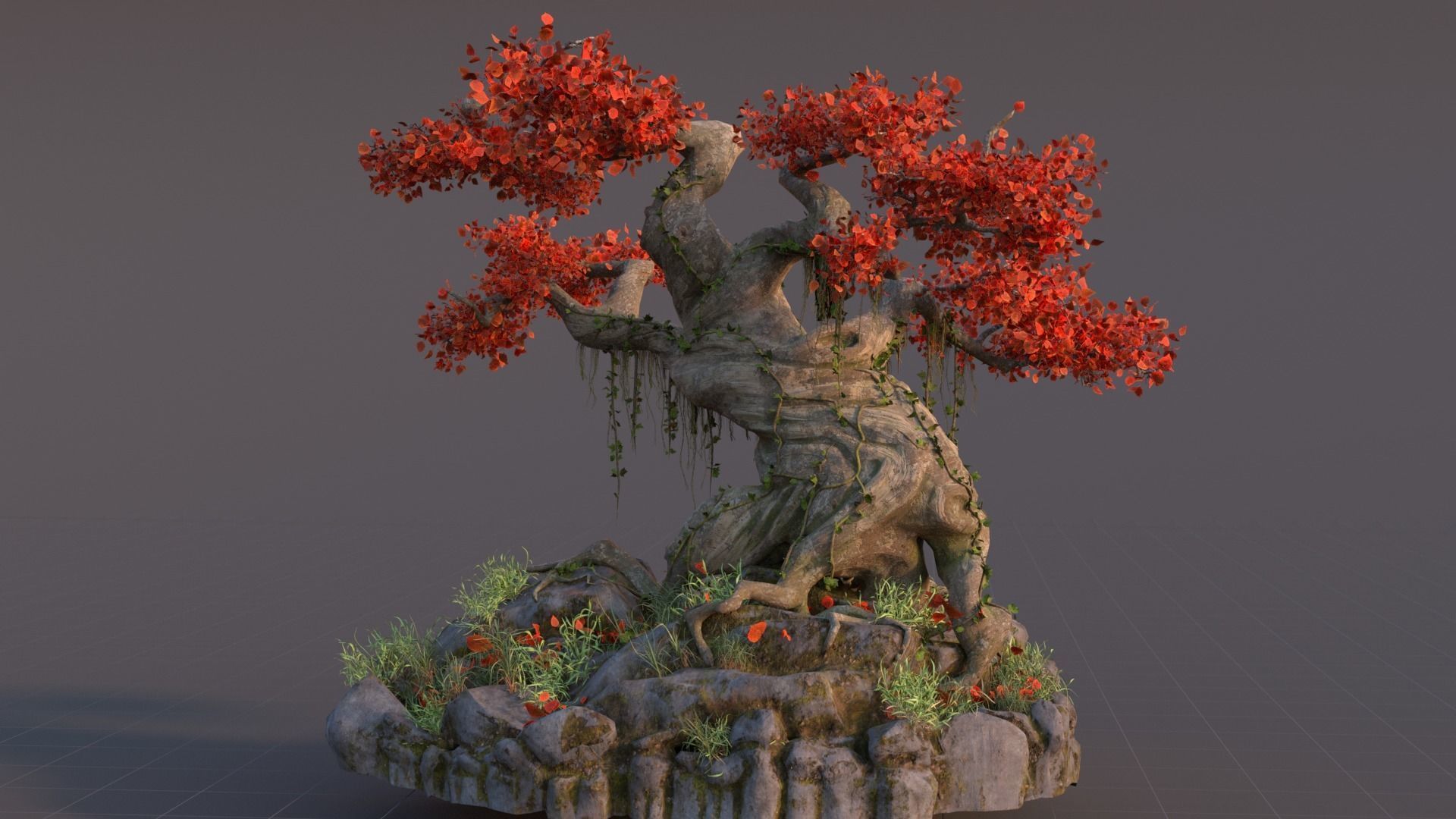 Realistic fantasy old tree Low-poly 3D model_7