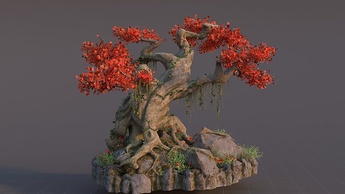 Realistic fantasy old tree Low-poly 3D model 2