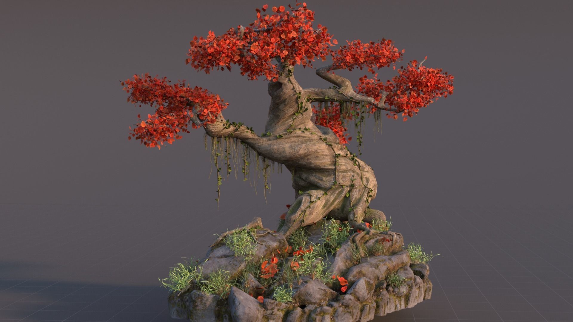 Realistic fantasy old tree Low-poly 3D model_9