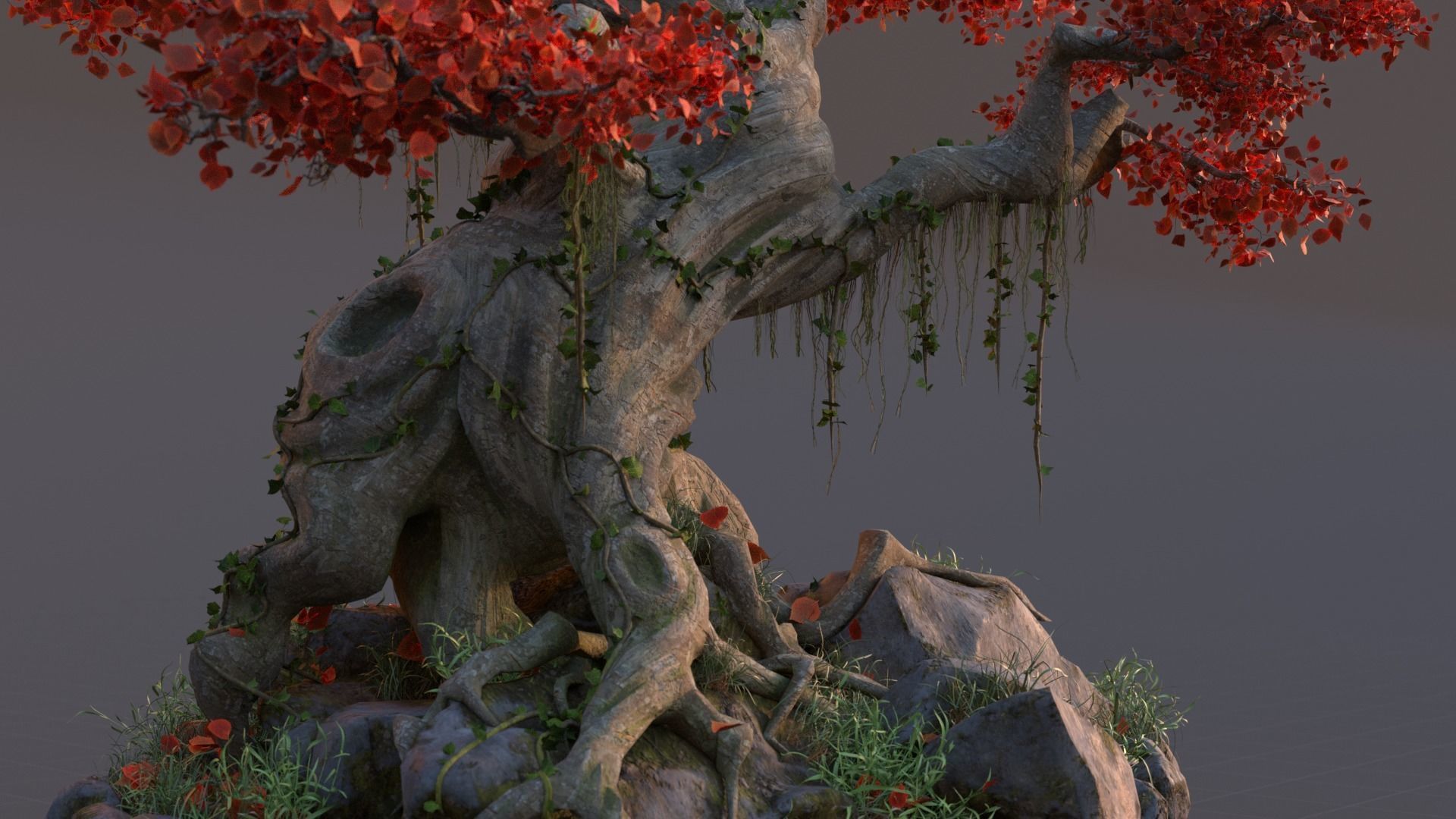 Realistic fantasy old tree Low-poly 3D model_14