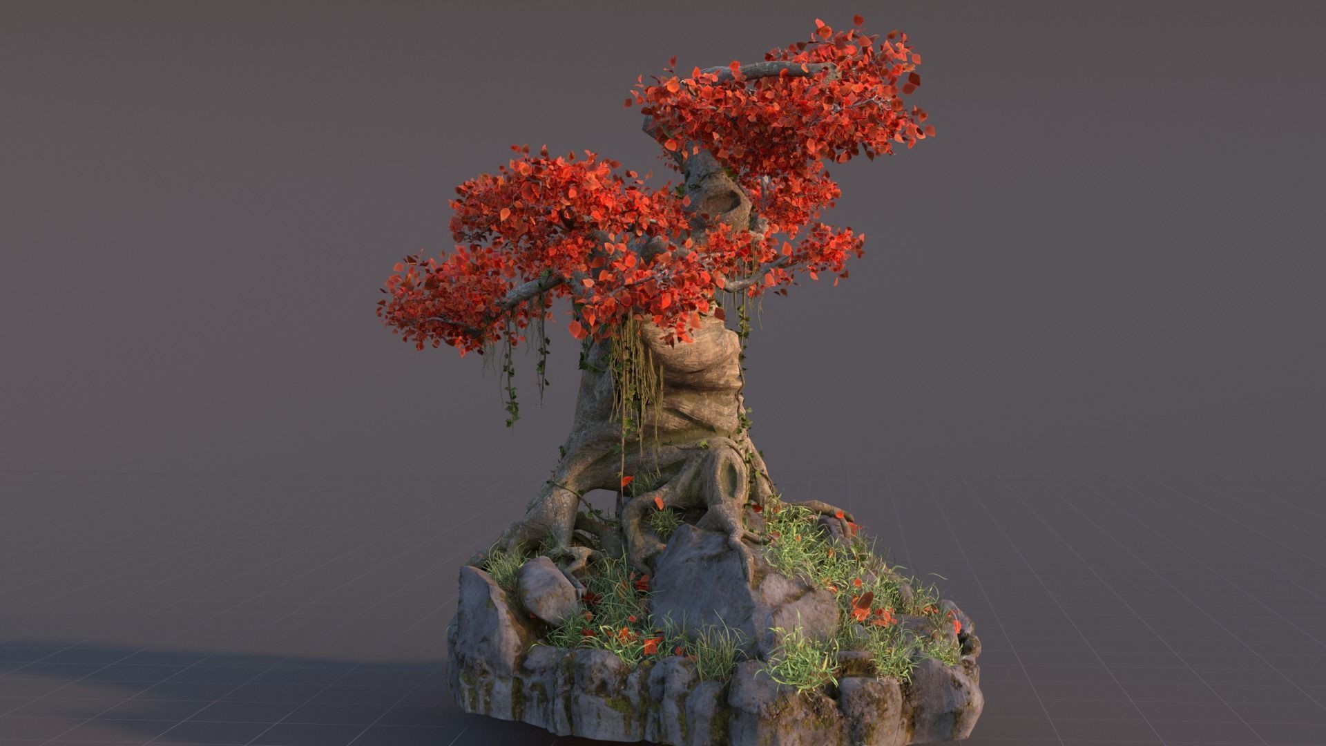 Realistic fantasy old tree Low-poly 3D model_11