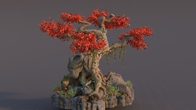 Realistic fantasy old tree Low-poly 3D model 3