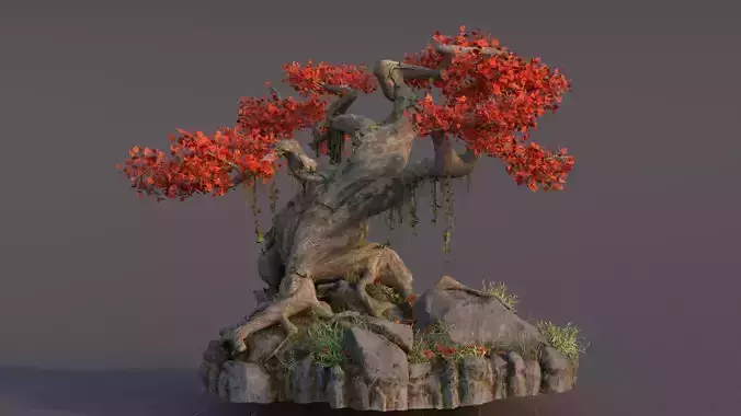 Realistic fantasy old tree Low-poly 3D model