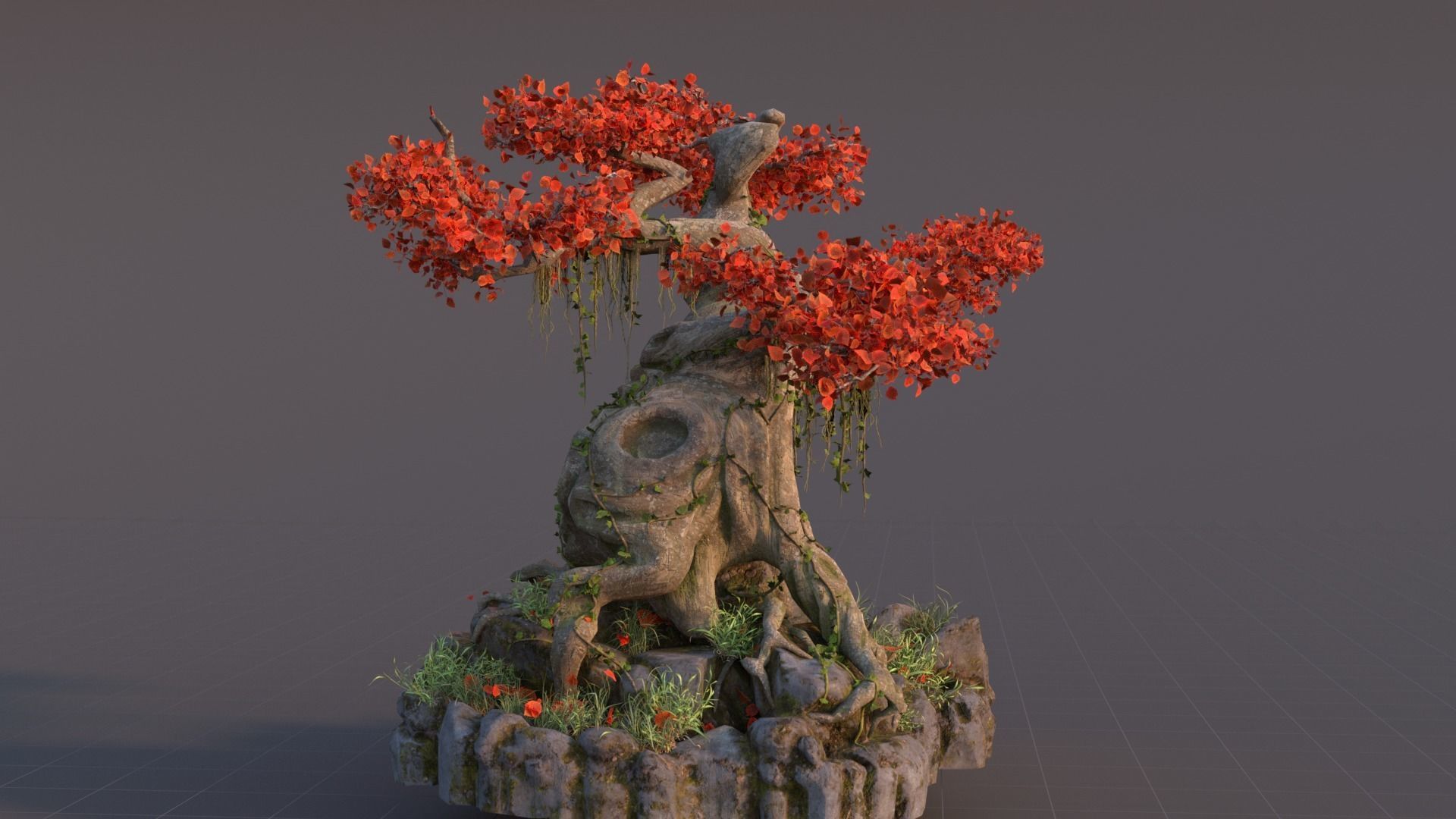 Realistic fantasy old tree Low-poly 3D model_4