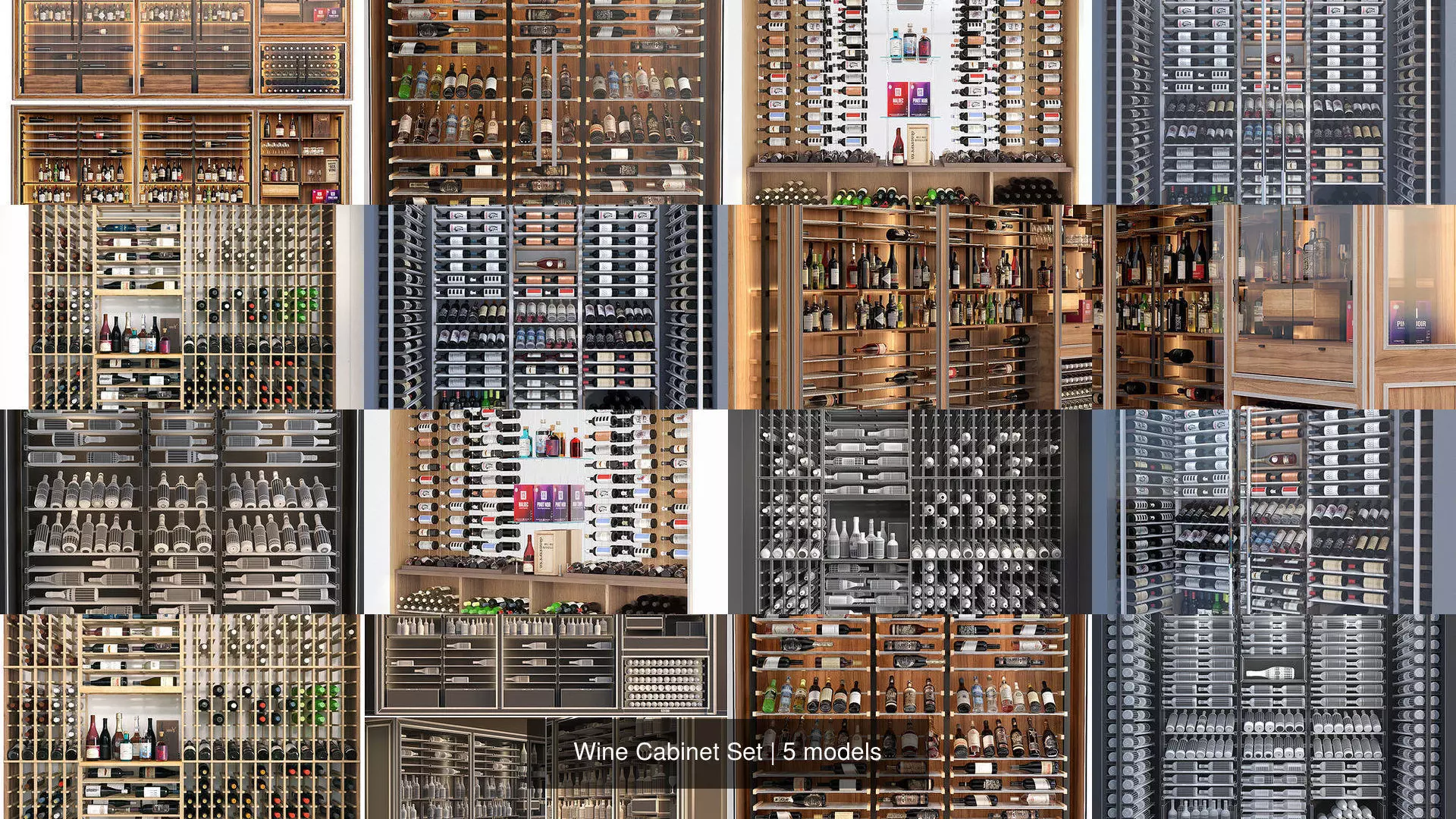 Wine Cabinet Set 3D Model Collection_0