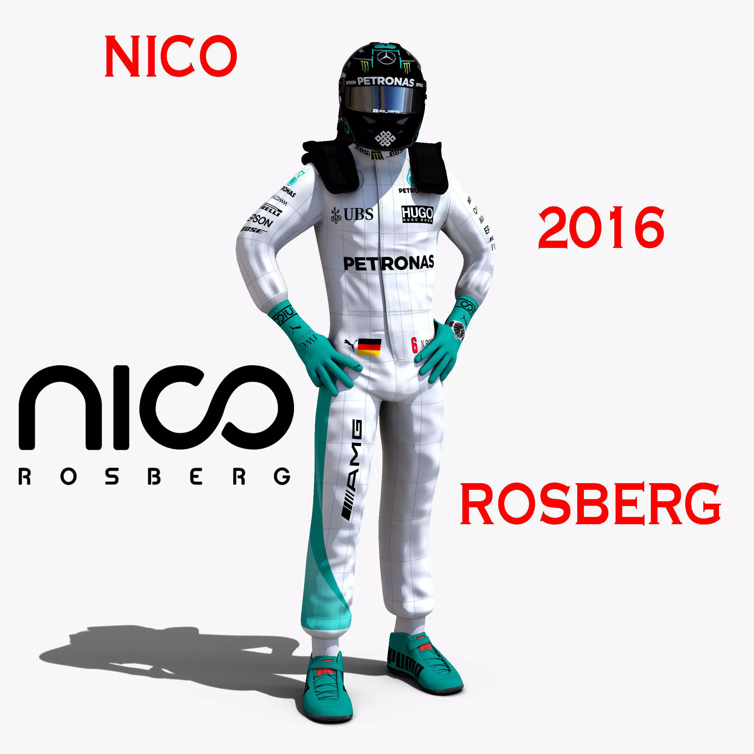 Nico Rosberg 2016 Low-poly 3D model_0
