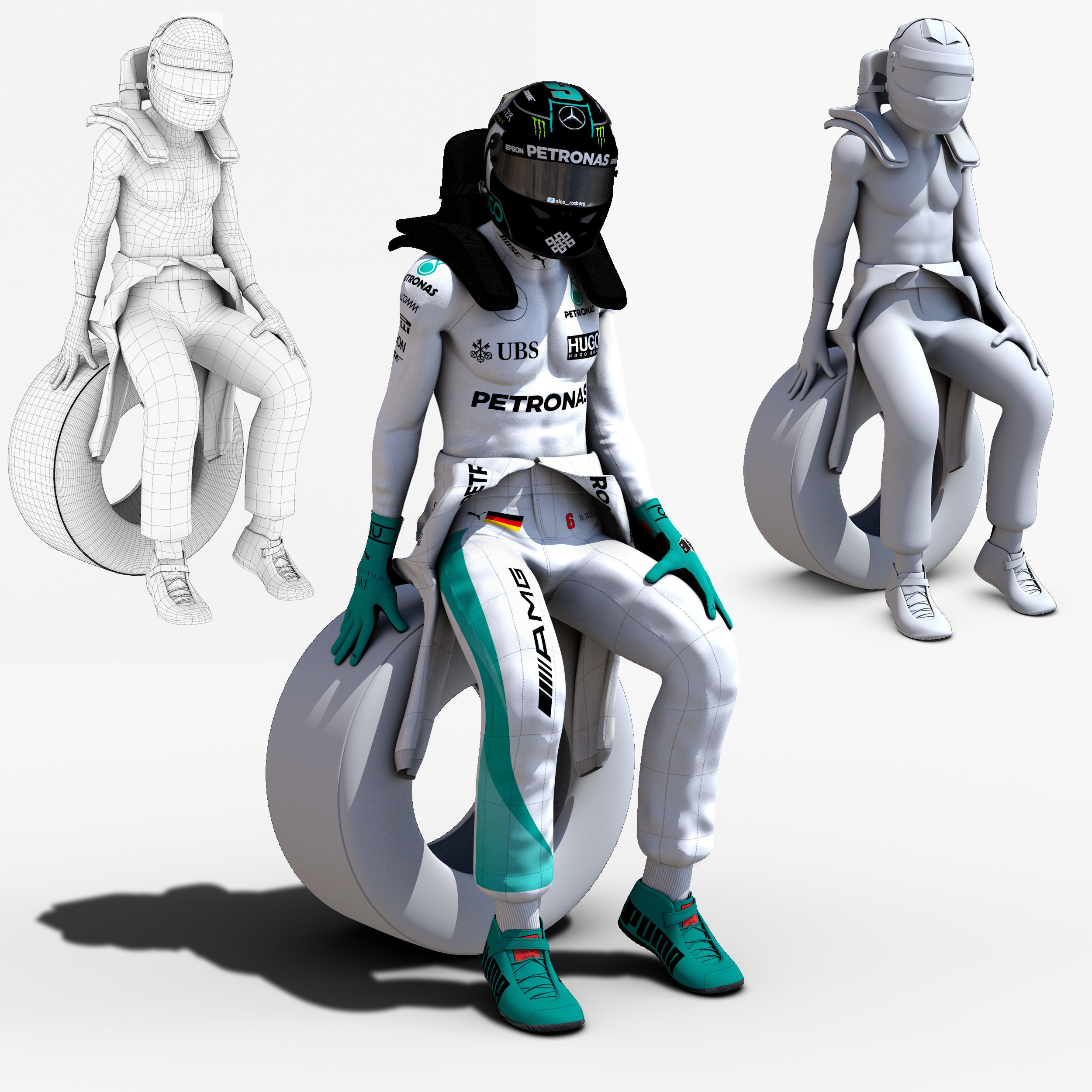 Nico Rosberg 2016 Low-poly 3D model_3