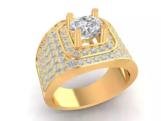 Luxury Diamond Pave Men Ring with Bold Square Setting 1816
