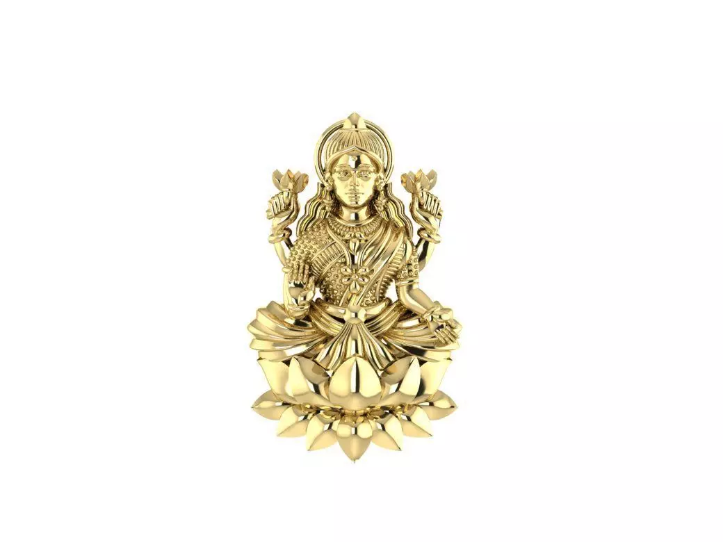 laxmi-god gold plated hindu statue 3D print model_0